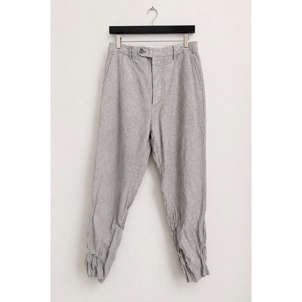 Joseph Abboud 100% Linen Gray Pants Tapered Ruched Ankle Quiet Luxury